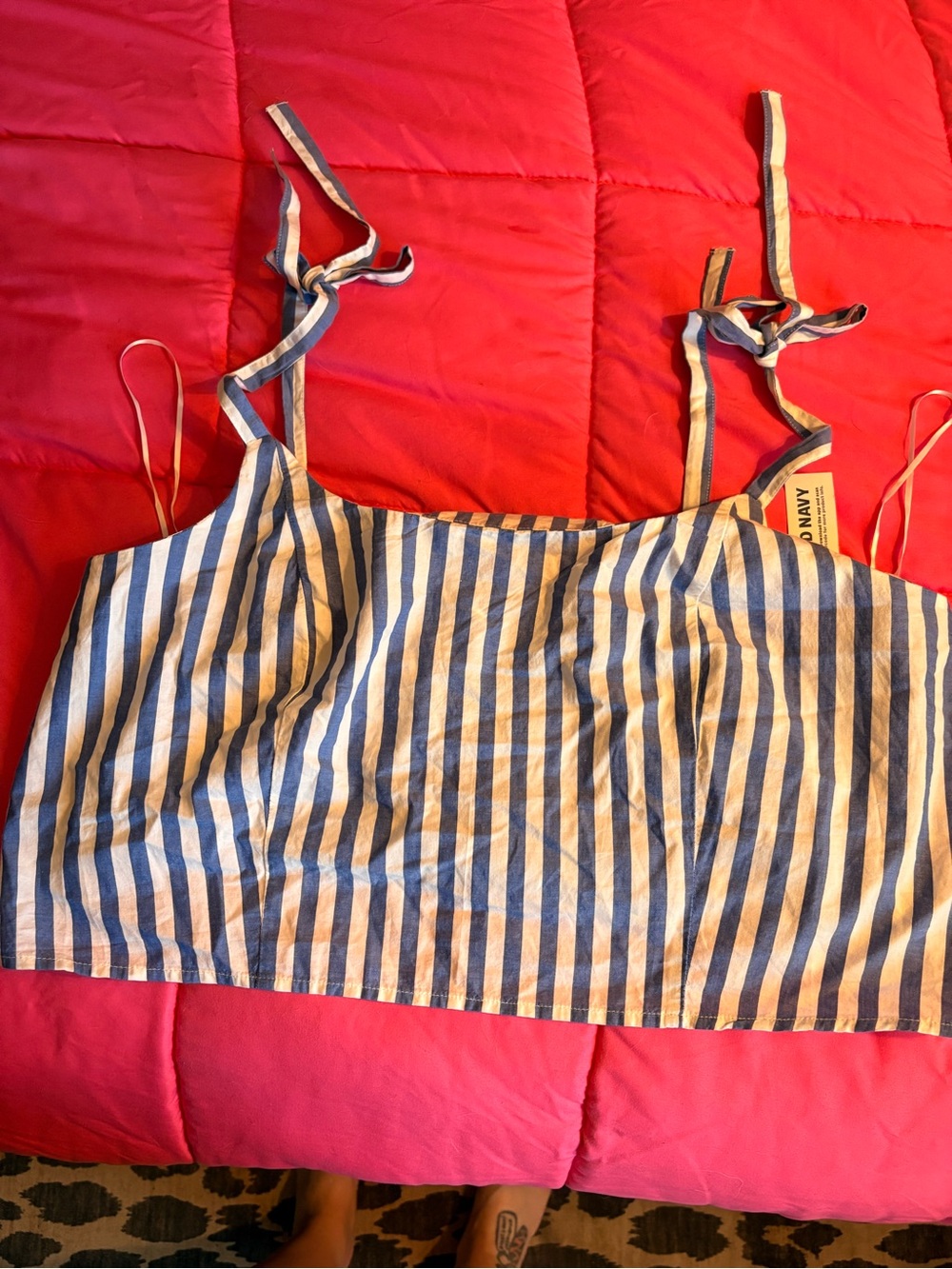 Old Navy Blue & White Striped Tie-Shoulder Crop Top